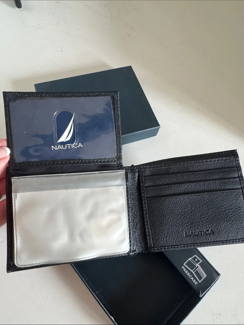 Nautica Black Textured Leather Passcase Wallet